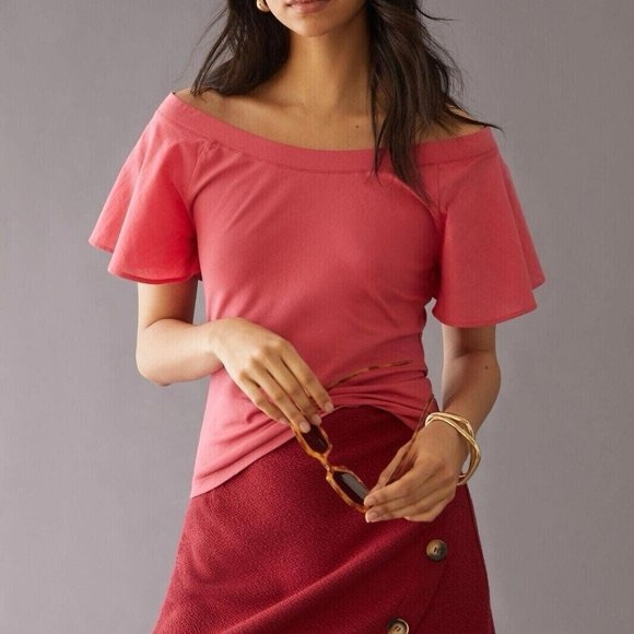 Maeve by Anthropologie Pink Off-Shoulder Top - Picture 1 of 5